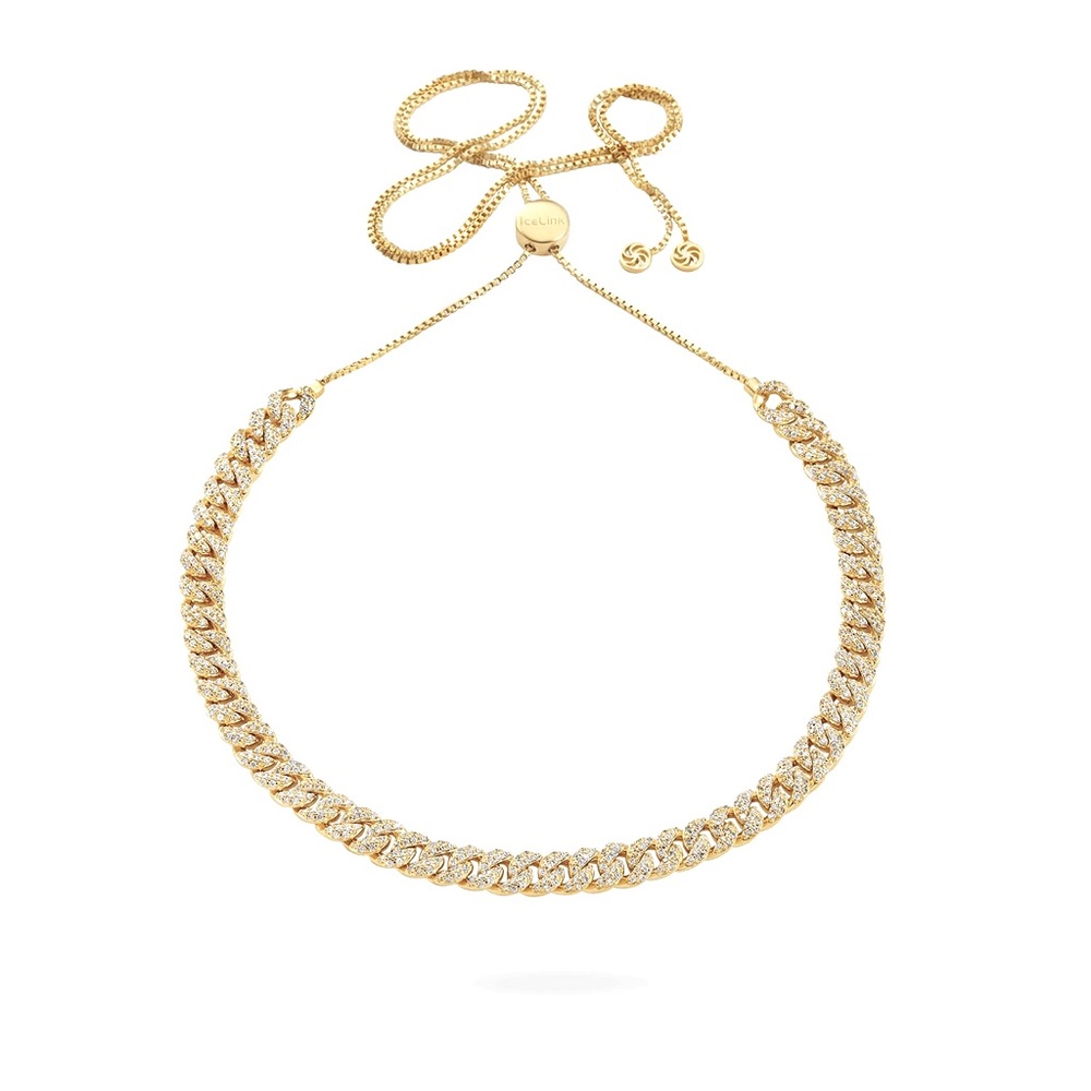 IceLink CUBAN CHOKER 14k Gold Plated adjustable Necklace